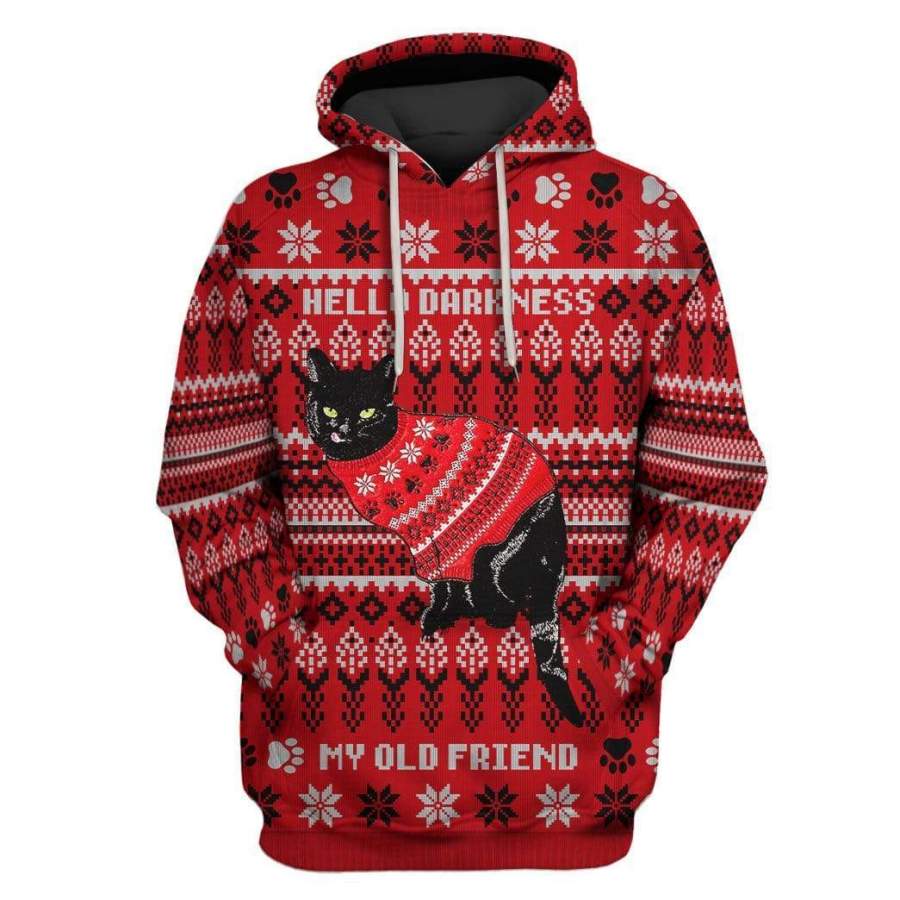 Custom T-shirt – Hoodies Ugly Christmas Men’s Black Cat Crew Neck Apparel