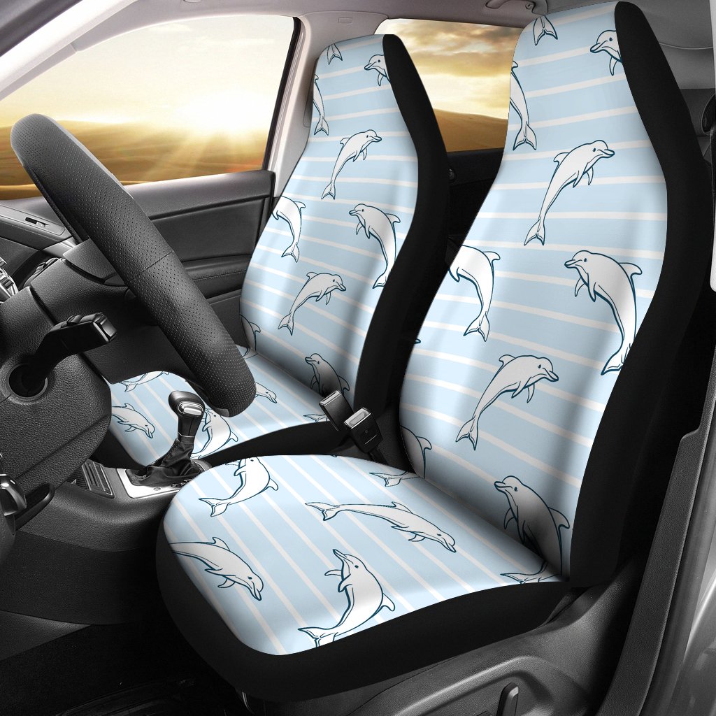 Dolphin Blue Striped Background Universal Fit Car Seat Covers