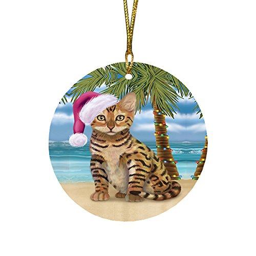 Summertime Chinese Li Hua Kitten On Beach Christmas Round Flat Ornament Por1651