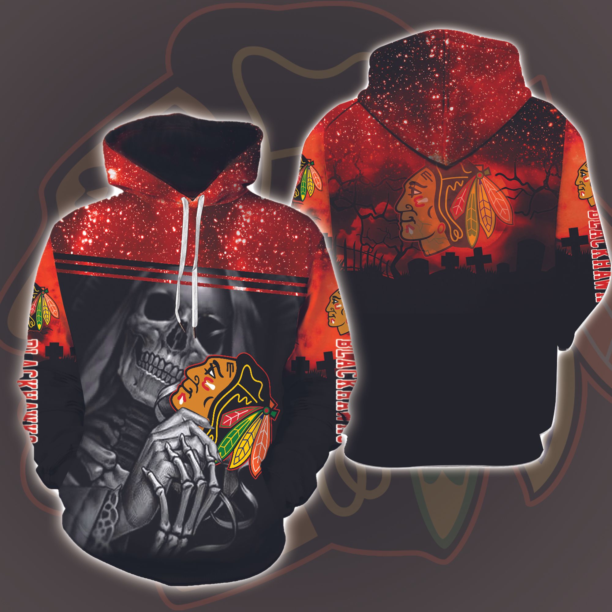 Chicago Blackhawks Skull Halloween 3D Printed Hoodie