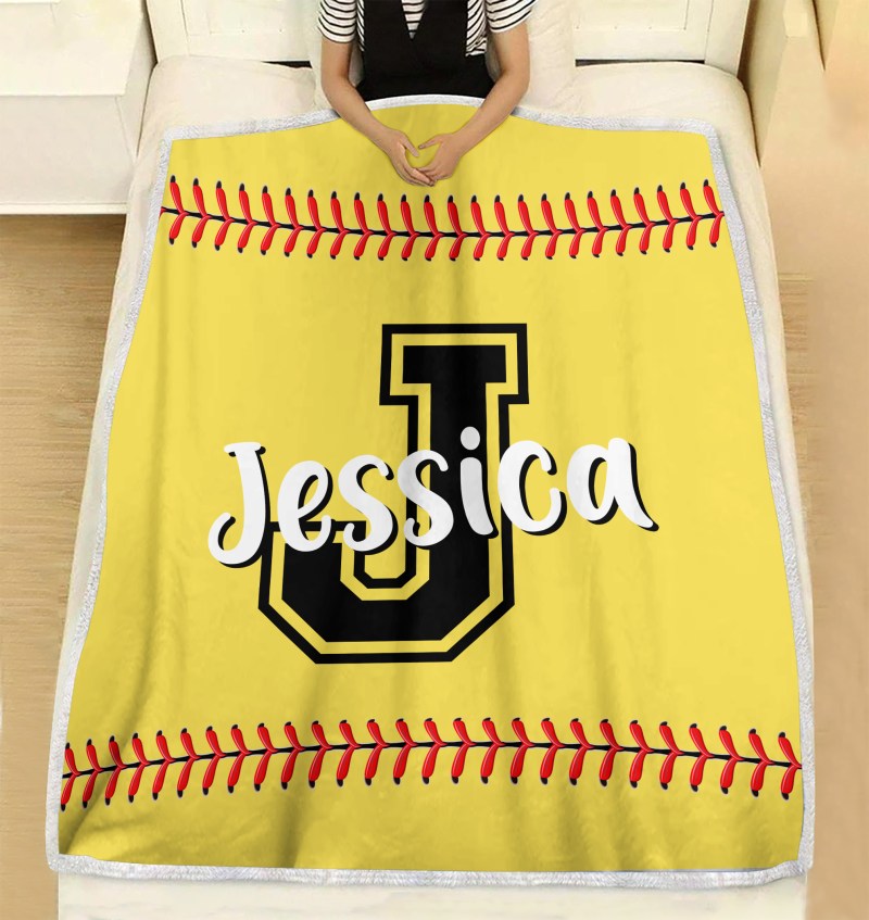 Personalized Custom Softball Blanket, Gift For Softball Lovers With Custom Name