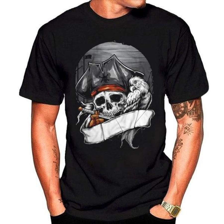 New fashion men’s style vintage pirate skull printed t-shirt hipster design customized tops for male funny tees