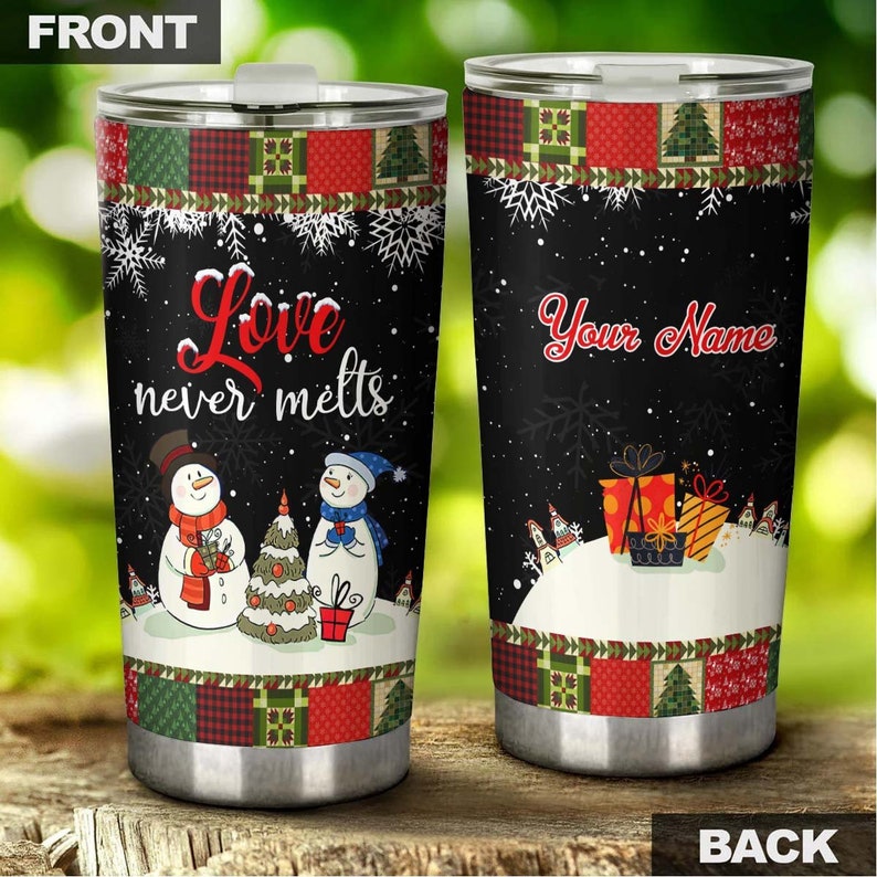 Snowman Love Never Melts Personalized Tumbler-Merry Christmas Tumbler-Snowman Christmas Tumbler-Christmas Gift For Friend For Family For Mom