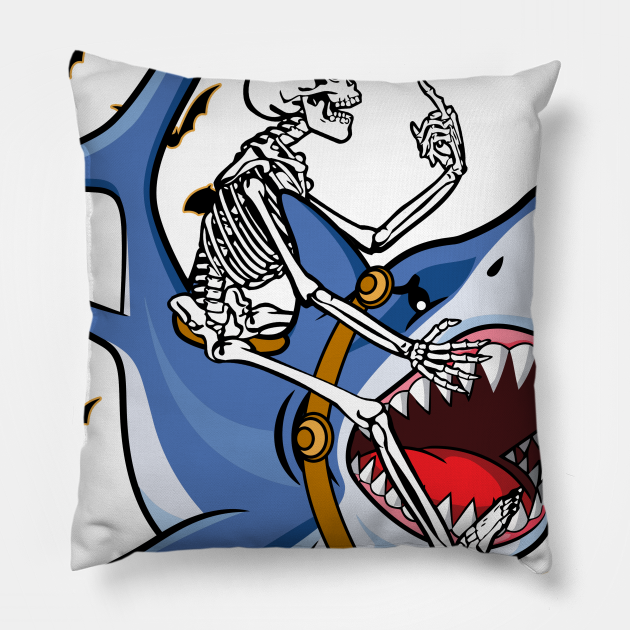 Skeleton Sits On A Shark Pillows, Halloween Pillow, Best Pilow, Halloween Decorations, Halloween Decor