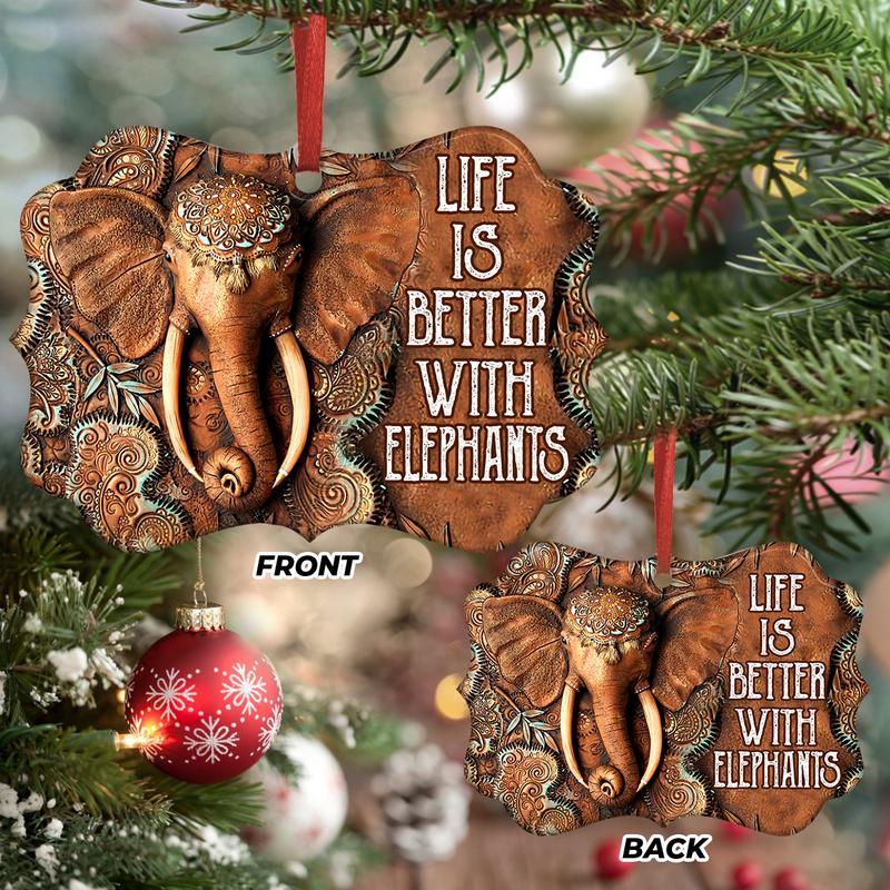 Life Is Better With Elephants Wood Ornament, Elephant Lovers Ornament