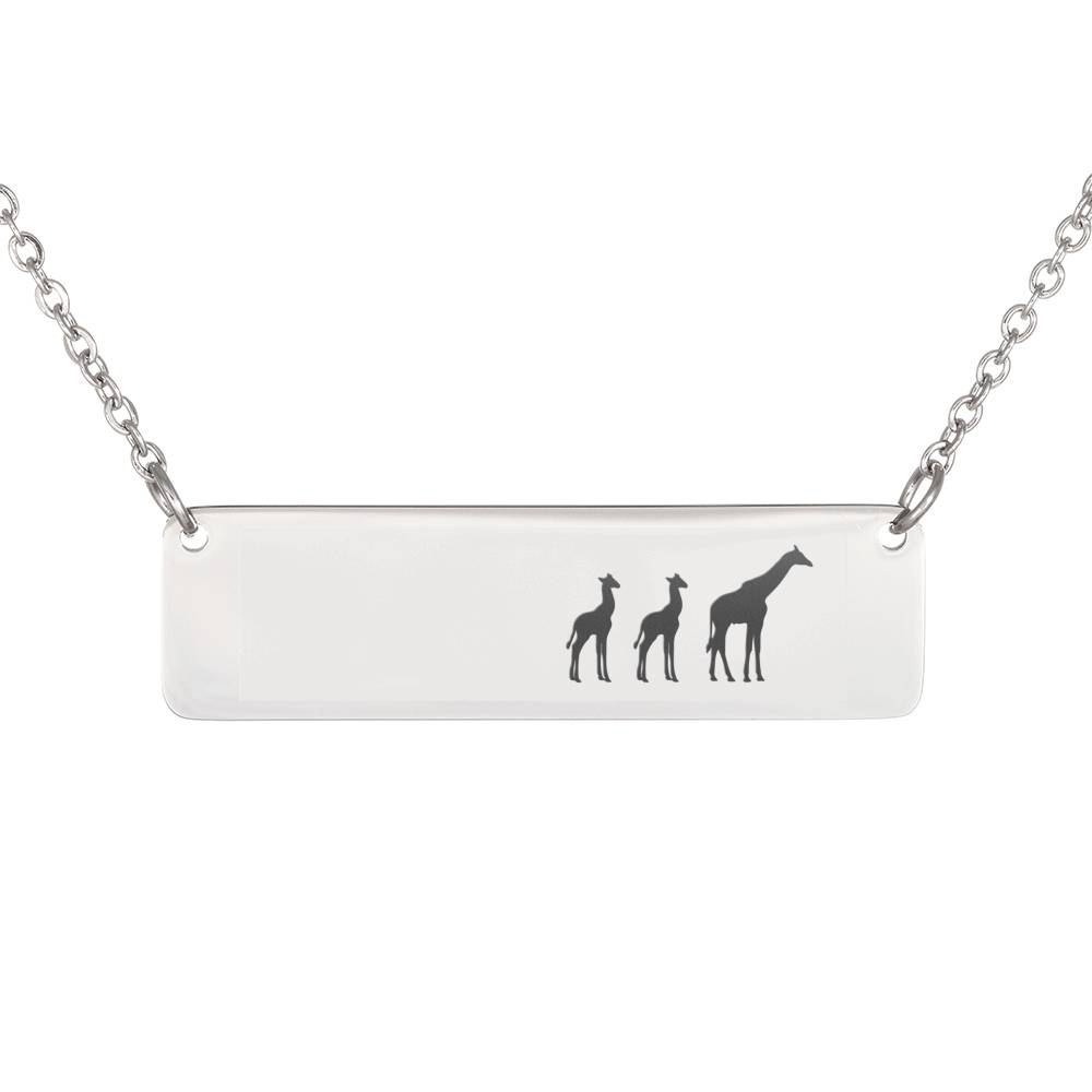 Mommy Giraffe And Two Baby Giraffes Horizontal Bar Necklace For Mom, Stepmom, Grandma – Engravable