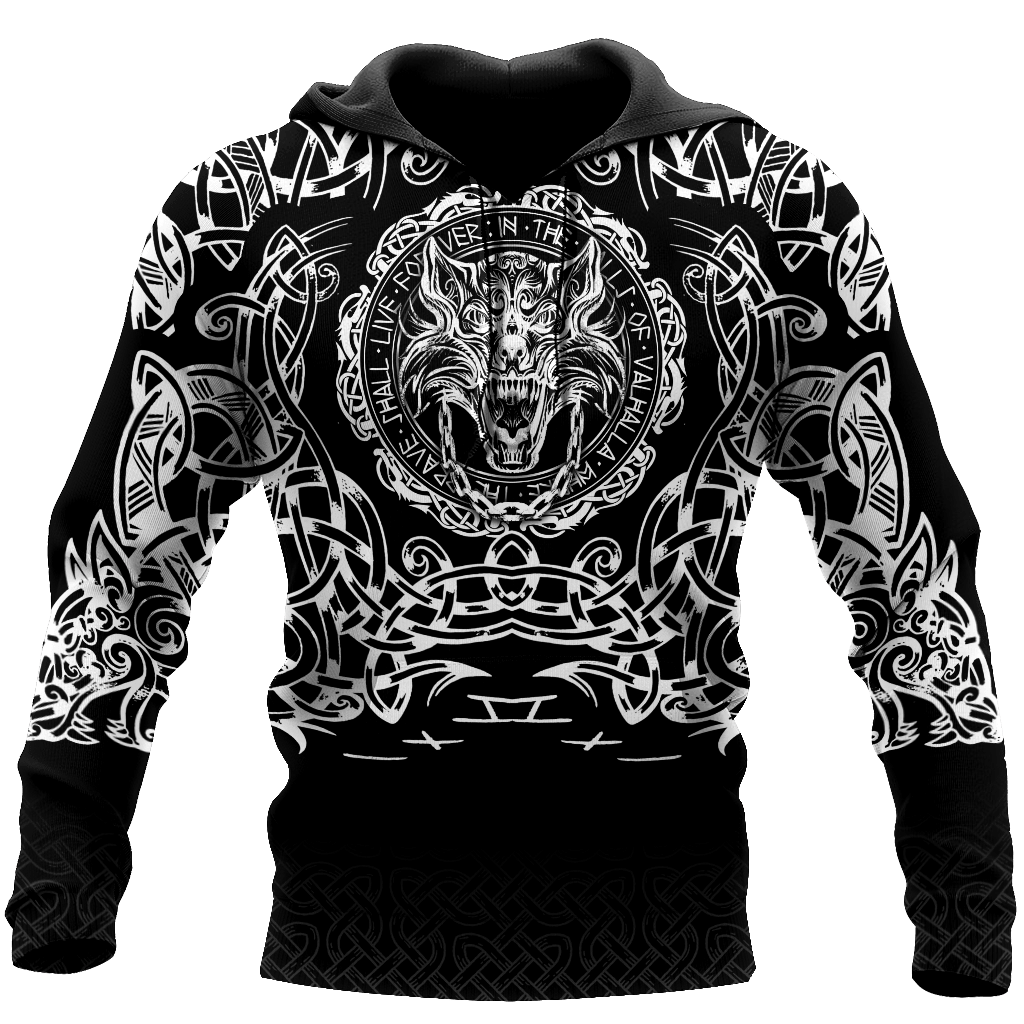 Black And White Fenrir Viking Tattoo Viking All Over Printed Hoodie ...