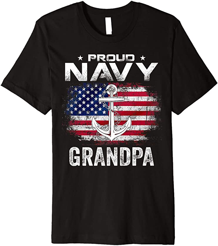 Vintage Proud Navy Grandpa With American Flag Gift Veteran Premium T-Shirt