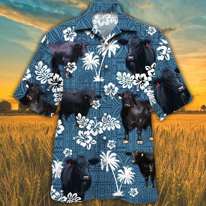 Brangus Cattle Lovers Blue Tribal Pattern Hawaii Hawaii Shirts For Women Ha13531