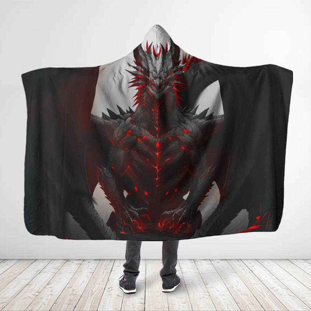 Viticstore™ Dark Fire Dragon – 3XL Red fire White Shade 3D All Over Print Hooded Blanket for Dragon Lovers