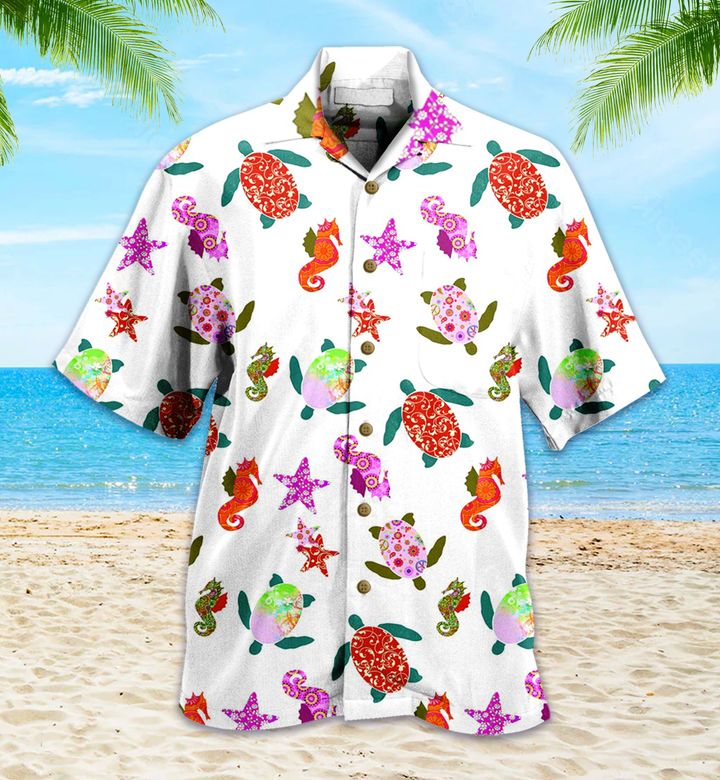 Turtle Seahorse Colorful Hawaii Shirt Ha108413