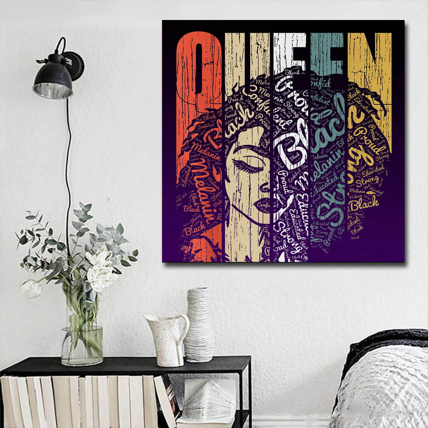 African American Canvas Wall Pictures Melanin for Woman African Queen Strong Black American Canvas Black Art Living Room Decor WBG4946