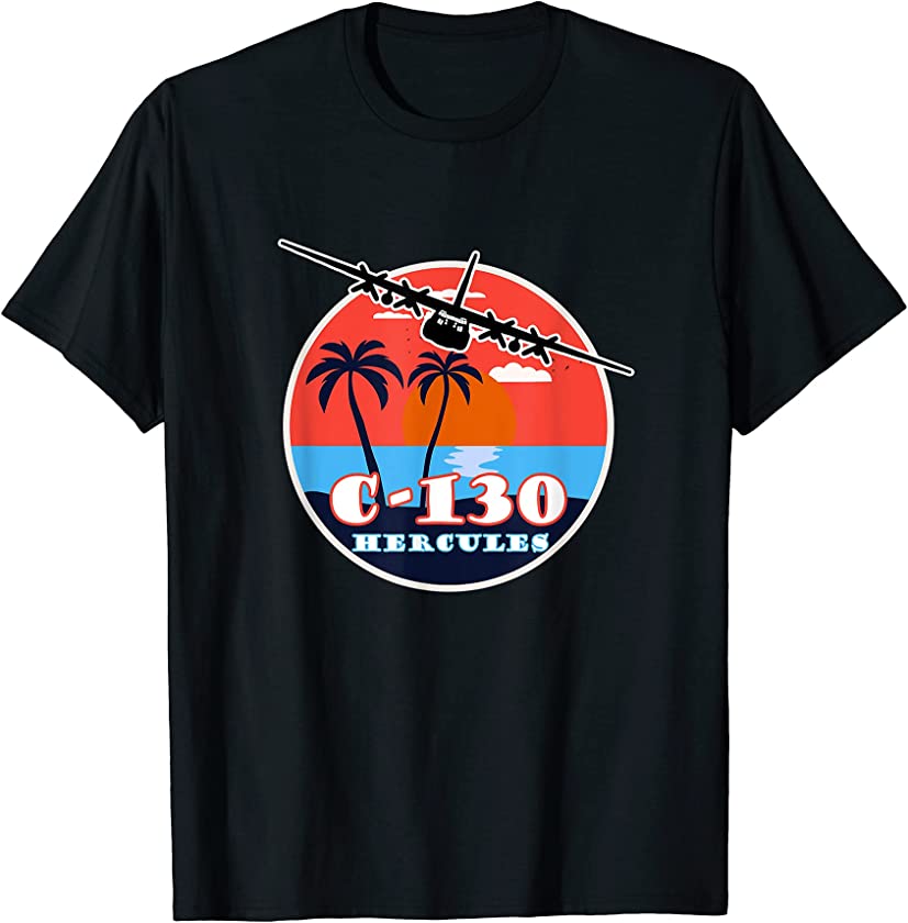 C-130 Vintage Tropical Sunset Cargo Aviation T-Shirt