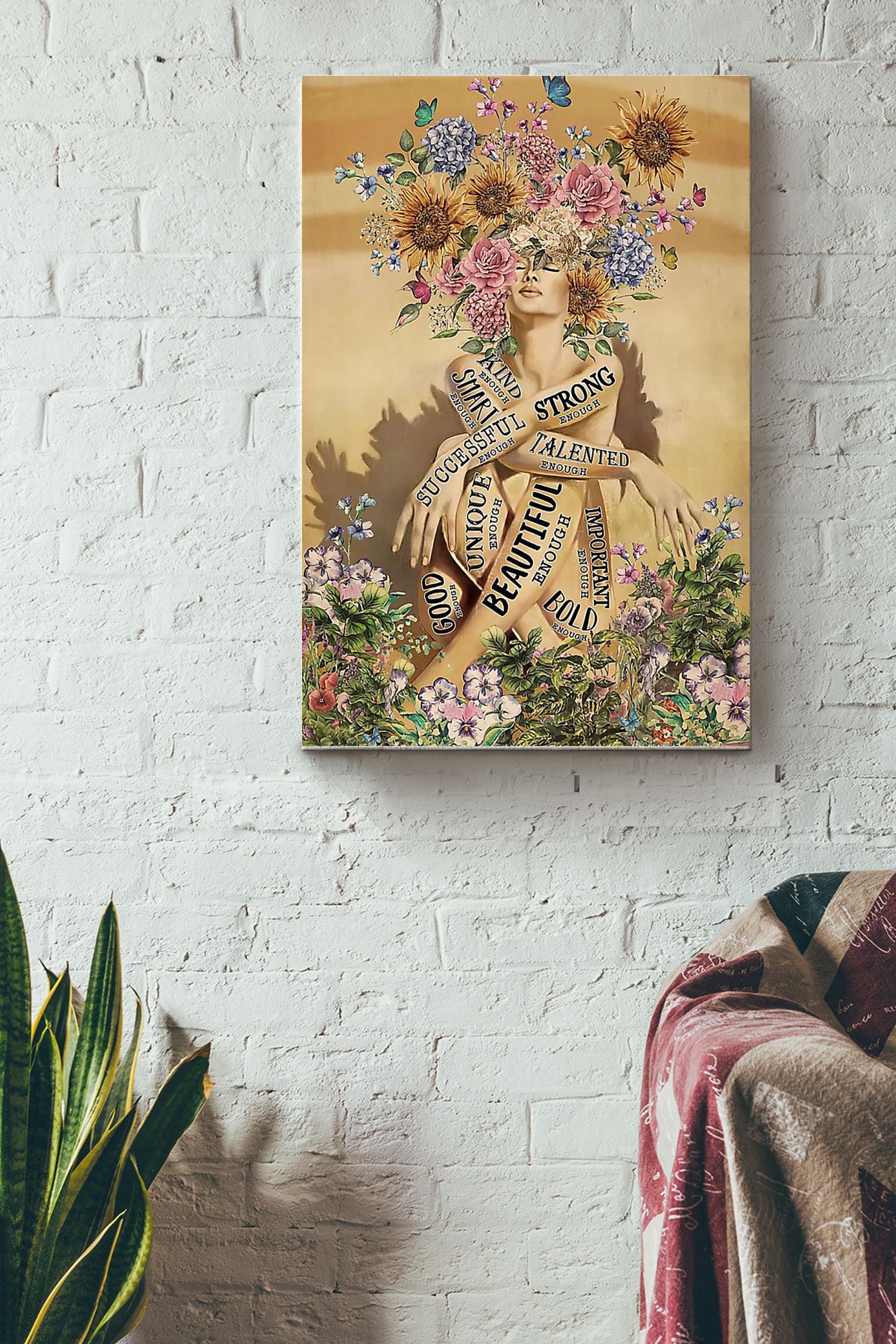 Strong Girl With Flower Head Poster Wrapped Canvas