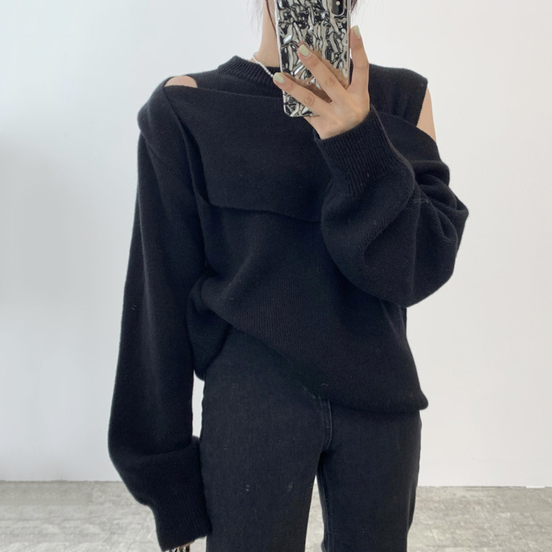 [EWQ] Fashion Chic Gary O-neck Layering Hollow Out Women 2022 New Loose Knitting Pullovers Sweater Autumn Winter 2022 16R888 alx