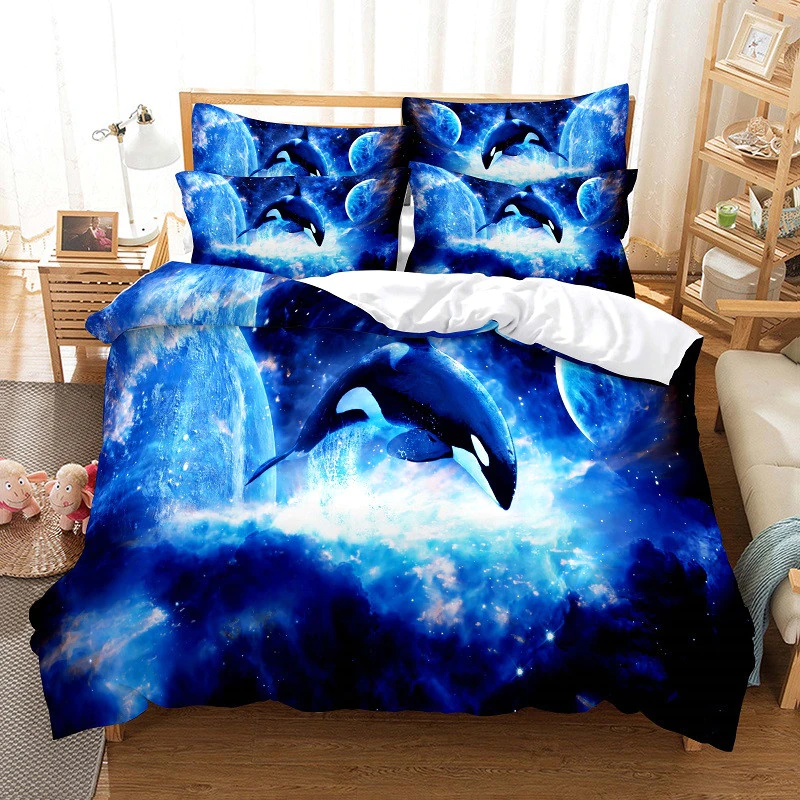 3D Dolphins Bedding Set Blue Purple Duvet Cover Set 3D Bedding Digital Printing Bed Linen Queen Size Bedding Set Fashion Design