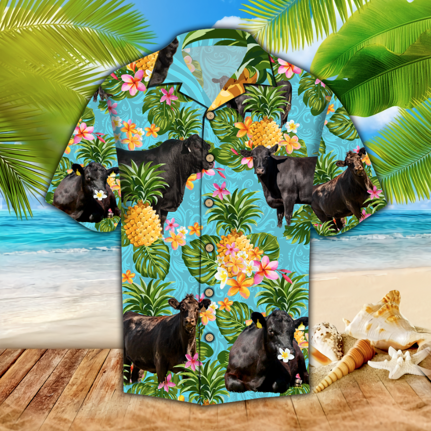 Black Angus Cattle Lovers Tropical Pineapple Hawaii Cow Hawaii Shirt For Men Women Ha14878