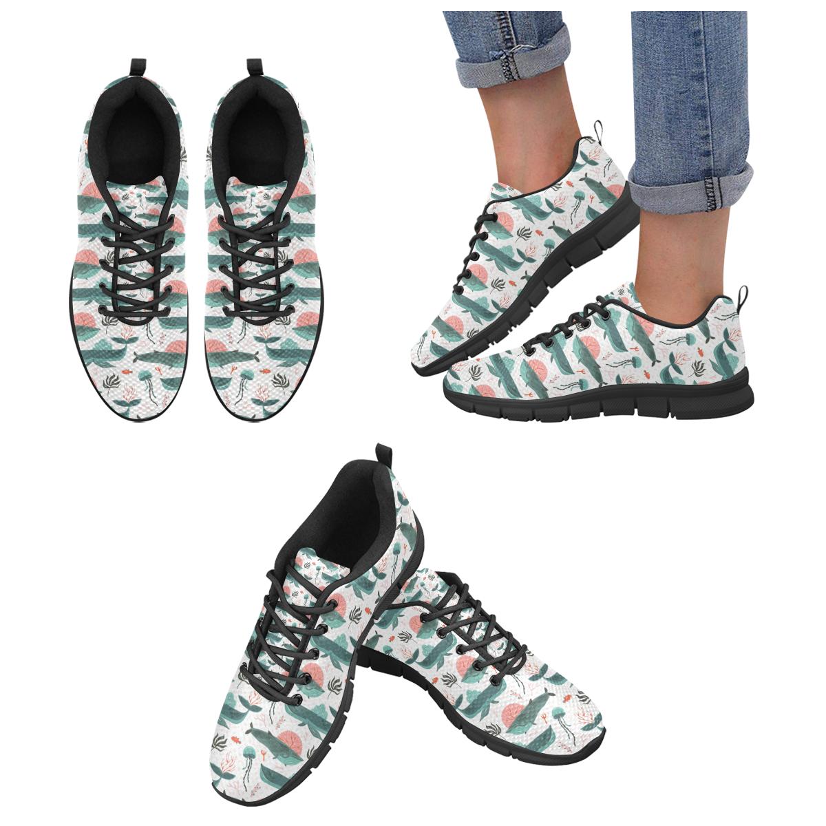 Whale Jelly Fish Pattern Women’s Sneakers Black