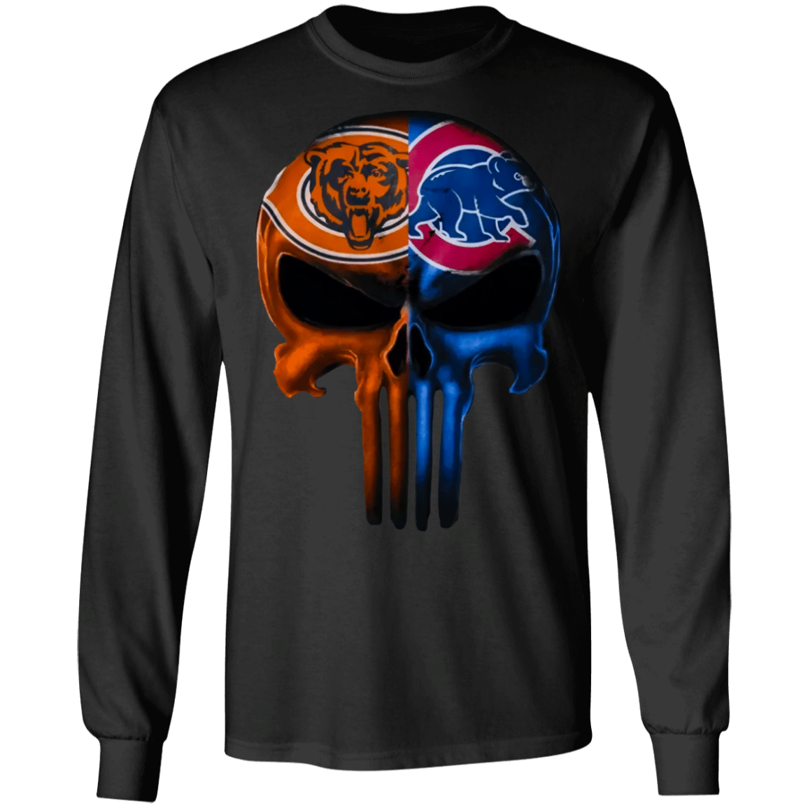 Punisher Skull Chicago Bears And Chicago Cubs Funny Sports Fans Ls T-Shirt