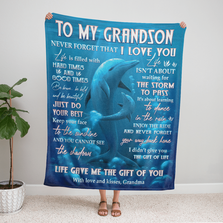 To My Grandson Life Gave Me The Gift Of You Dolphin Blanket Gift For Grandson From Grandma Birthday Gift Home Decor Bedding Couch Sofa Soft And Comfy Cozy