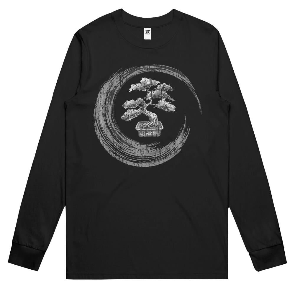 Bonsai Tree Enso Circle T-Shirt Vintage Zen Calligraphy Art Long Sleeve T Shirts