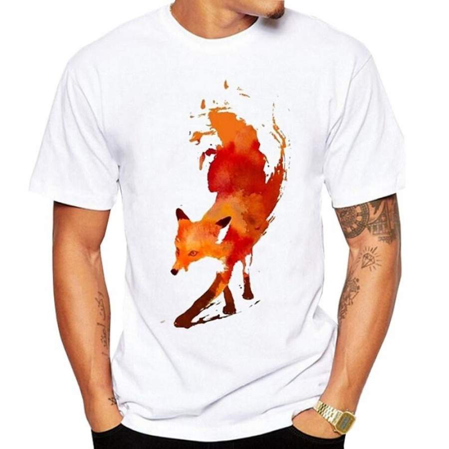 2018 Summer Fashion Orange Red Fox Printed T-Shirt Summer Mens Novelty Hipster Cool Short Sleeve Tee Shirt Tops Clothes