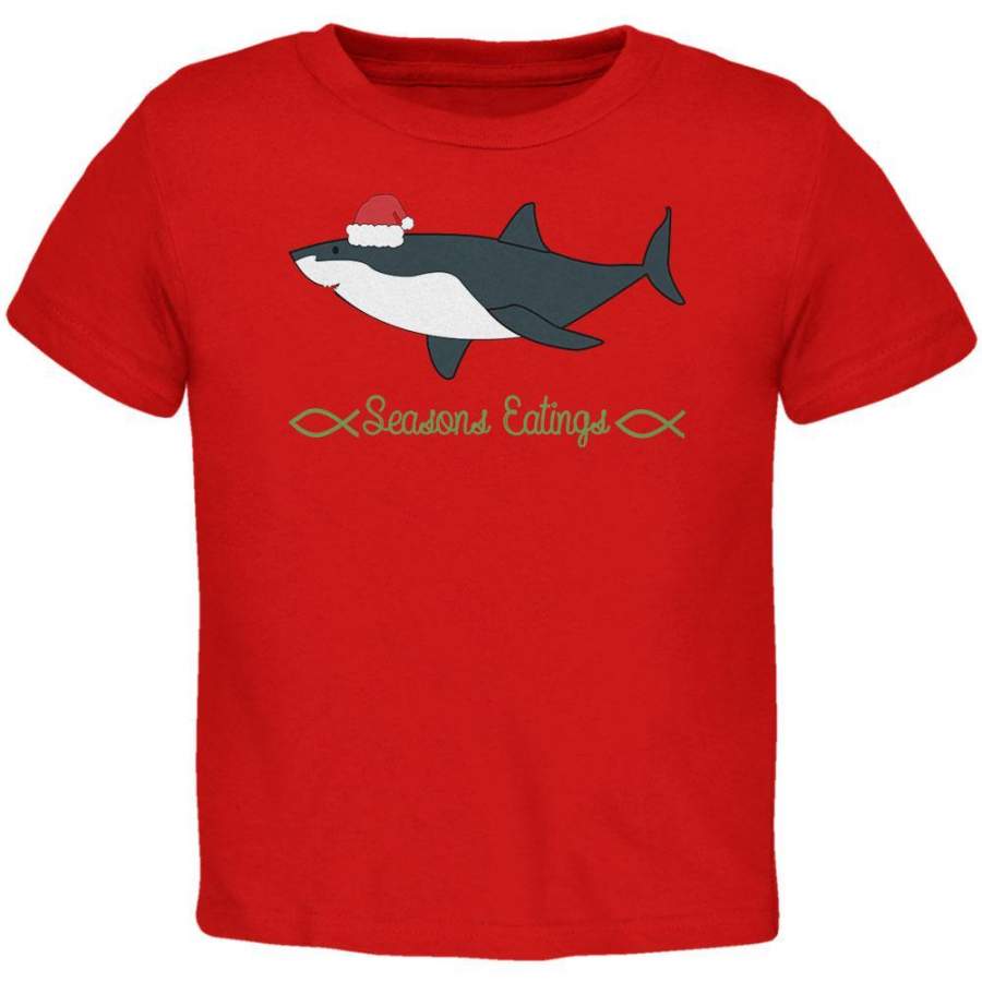 Christmas Shark Seasons Greetings Funny Pun Toddler T Shirt