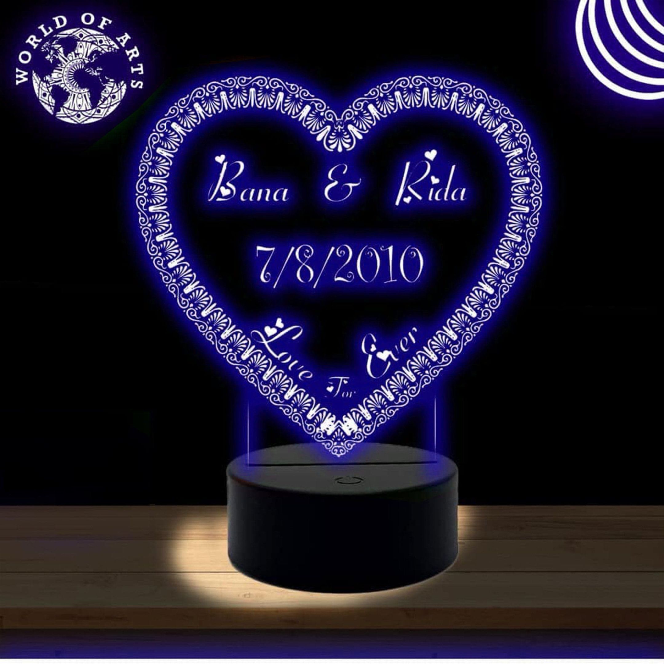 Cute Couple Heart 3D Illusion Night Light Led Light