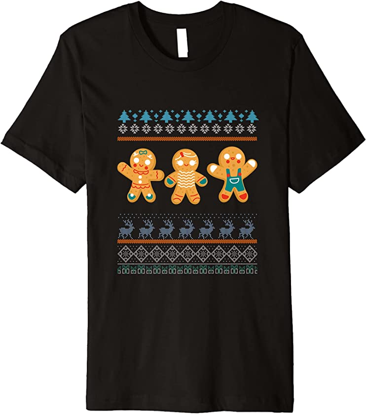 Ugly Christmas Gingerbread Dancing Santa Claus New Year Deer Premium T-Shirt