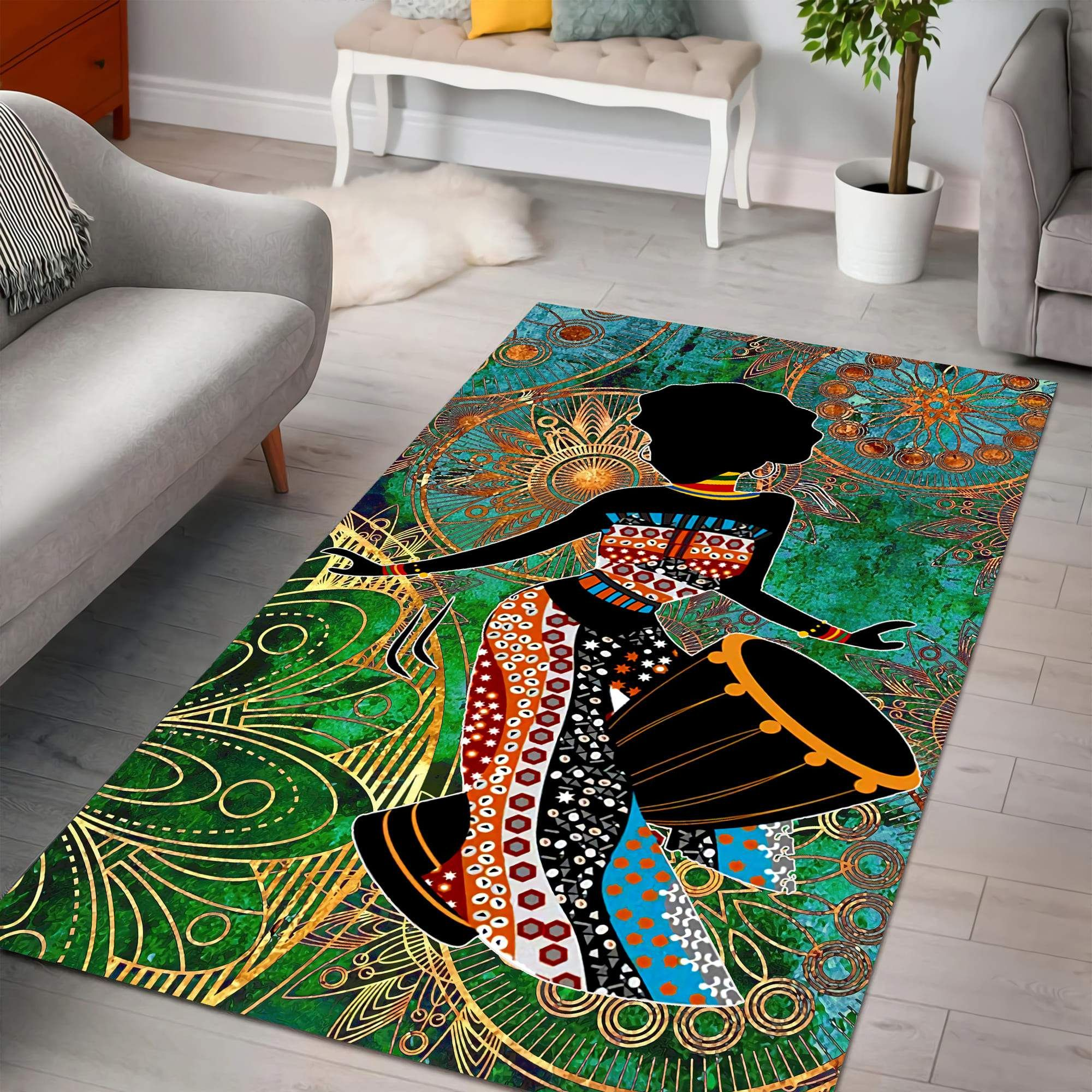 Africa Girl Dance Play Drum African Patterns Rug