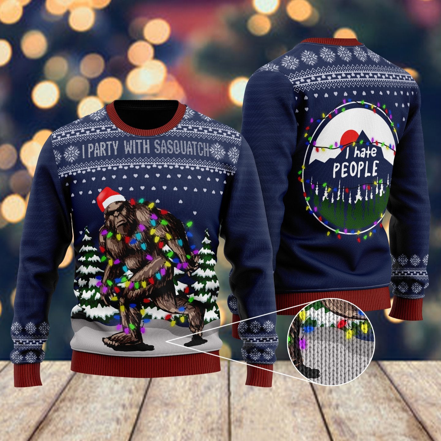 Christmas I Party With Sasquatch Camping Knitting Pattern Ugly Christmas Sweater | For Men & Women | Adult | Uh1012