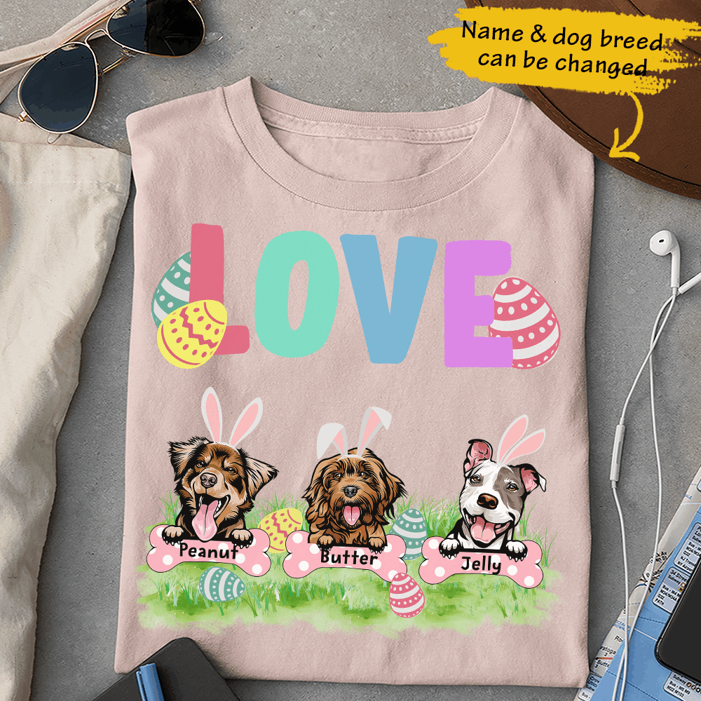 Love Easter Dog Bunny Colorful Egg Custom Dog Breed & Name Personalized Shirt Easter Gift For Dog Mom