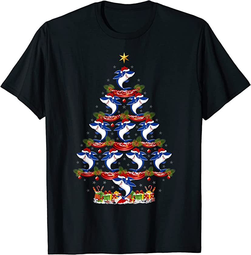 Blue Shark Fish Lover Xmas Holiday Blue Shark Christmas Tree T-Shirt