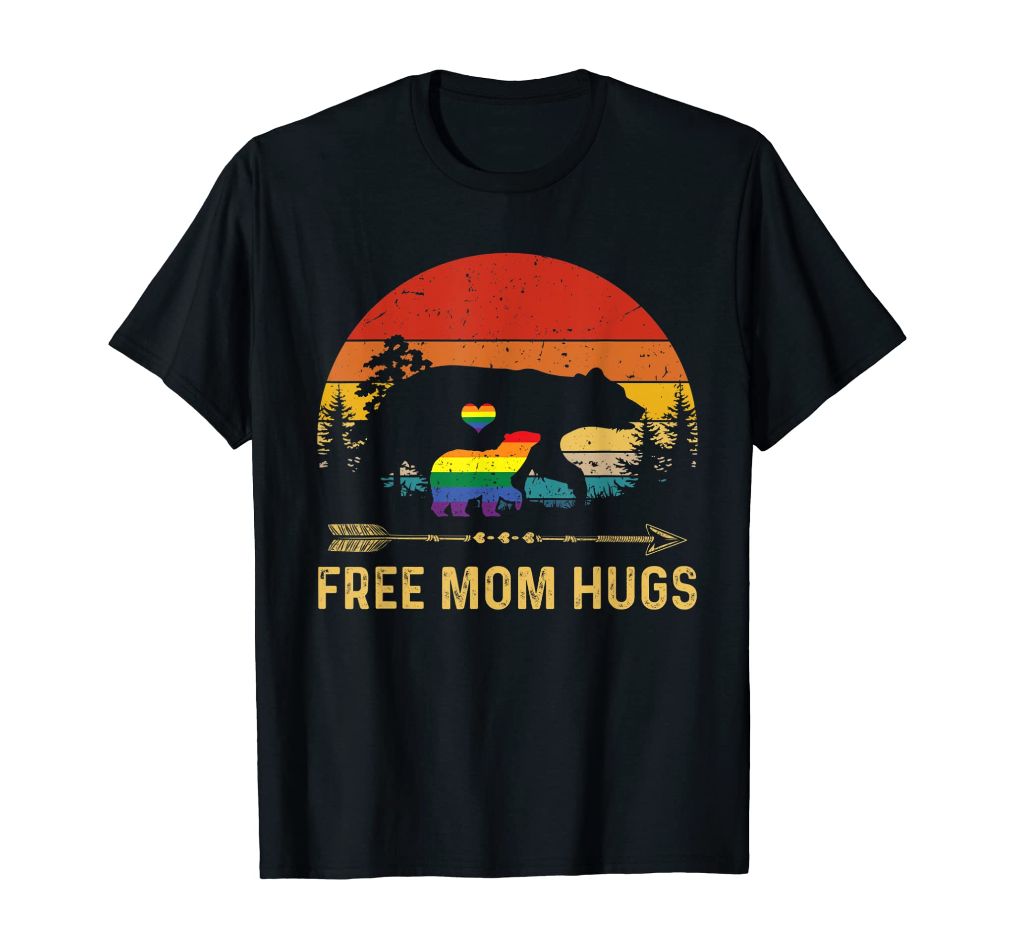 Free Mom Hugs LGBT Pride Mama Bear Retro Tshirt Gift