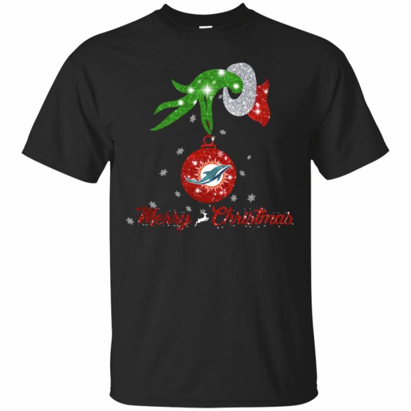 Grinch Hand Ornament Miami Dolphins Glitter Christmas Shirts