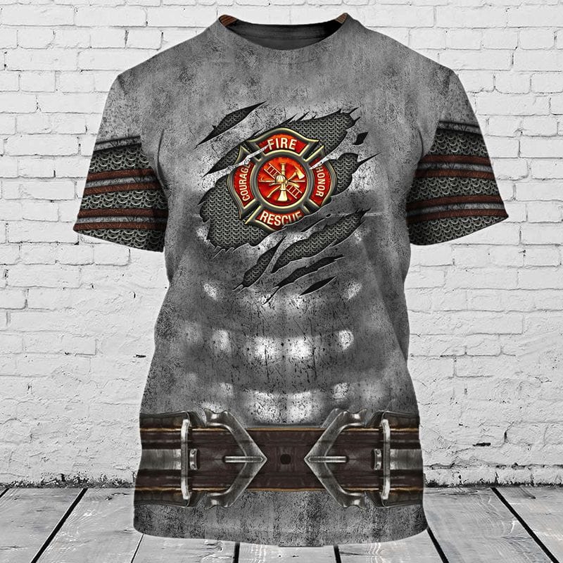 3D All Over Print Firefighter Armor Shirt, Gift For Dad Firefighter, Firefighter Shirt