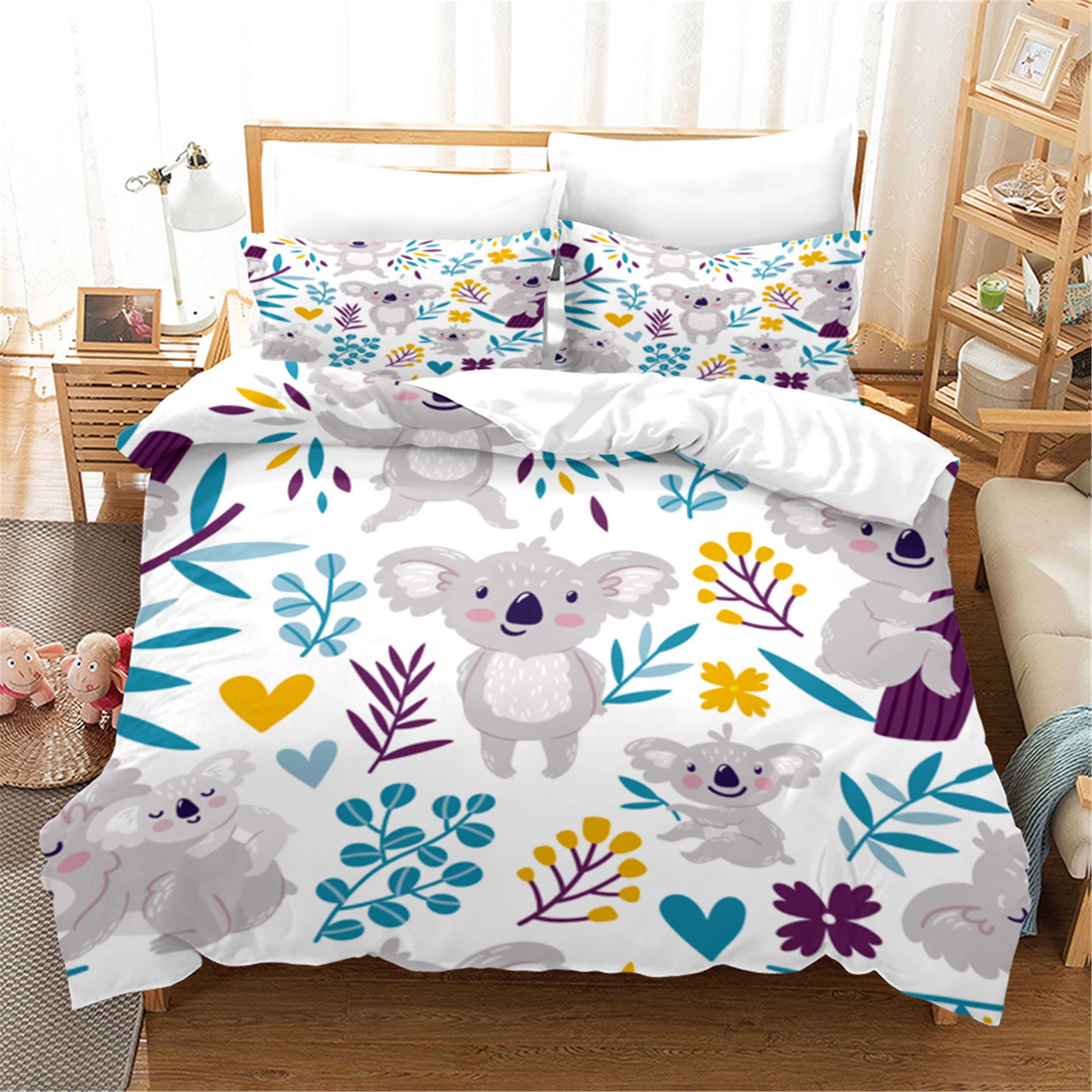 3D Cartoon Animal Koala Leaf Quilt Cover Set Bedding Set Duvet Cover Pillowcases 140