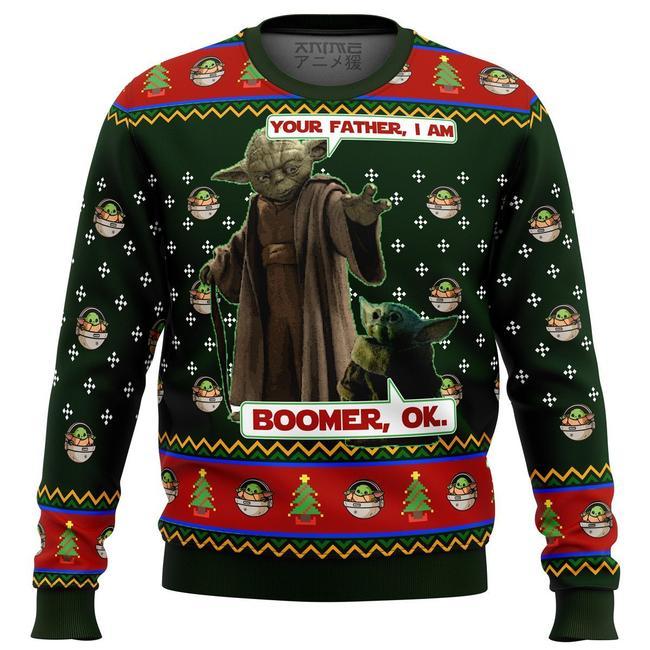 Sw Christmas Sweater Your Father I Am Boomer Ok Green Ugly Sweater