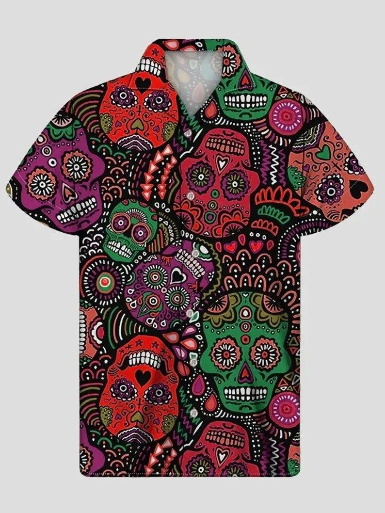 Collar Skull Multicolor Best Design Hawaii Shirt Ha109096