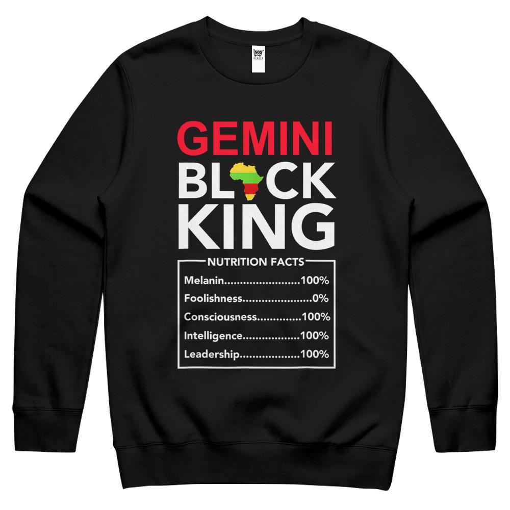 Nutritional Facts Shirt, Nutritional Facts Crewneck Sweatshirt, Black King Nutrition Facts Shirt, Gemini Black King Nutritional Facts May June Birthday Crewneck Sweatshirt