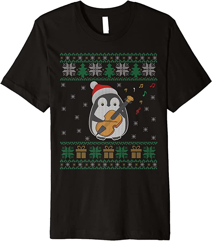 Violin Ugly Christmas Sweater Penguin Xmas Family Matching Premium T-Shirt