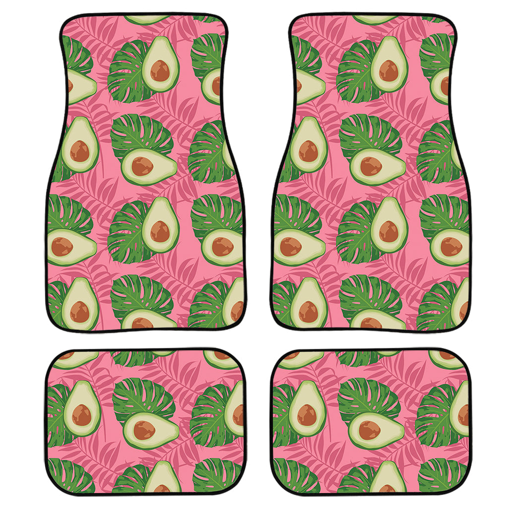 Pink Palm Leaf Avocado Print Front And Back Car Floor Mats, Front Car Mat