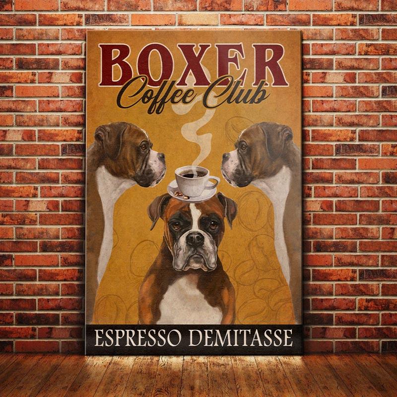 Boxer Dog Canvas And Poster Coffee Club, Espresso Demitasse | Art Print | Home Decor | Room Decor | Wall Art