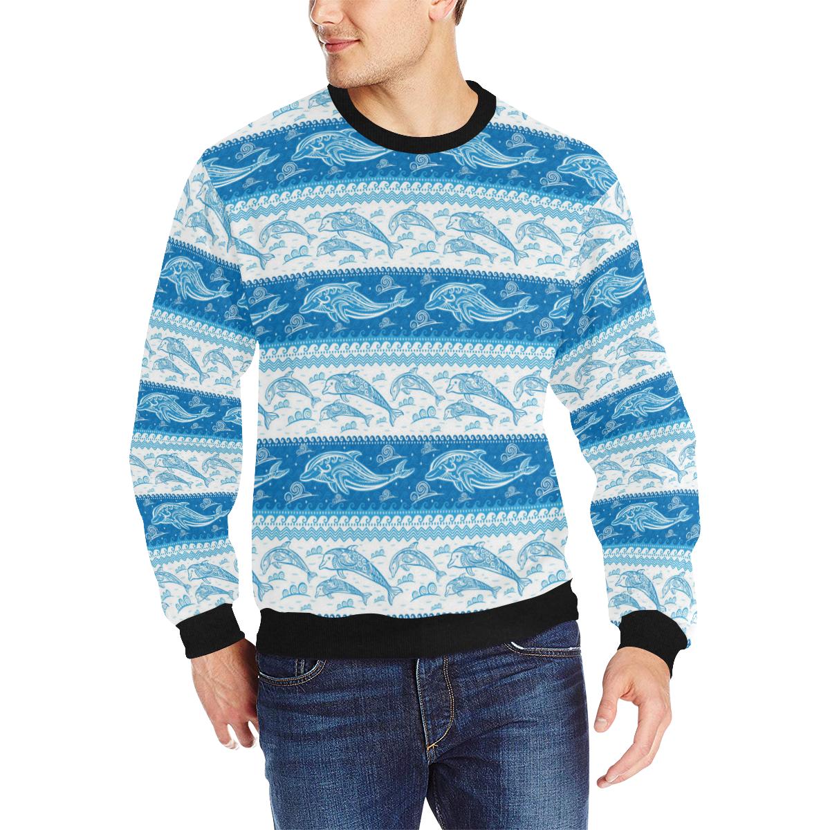 Dolphin Tribal Pattern Ethnic Motifs Men’s Crew Neck Sweatshirt