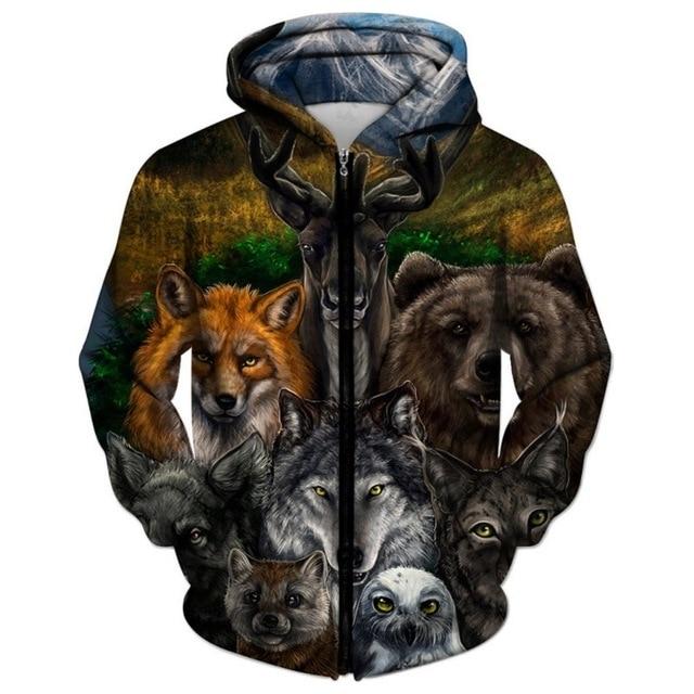 Wolf With Animal 3D Zipper Native American Hoodies Lt10