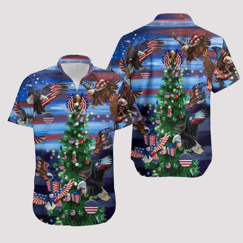 Discover Cool Hawaii Aloha Shirts Merry Christmas America Eagle Ha87905