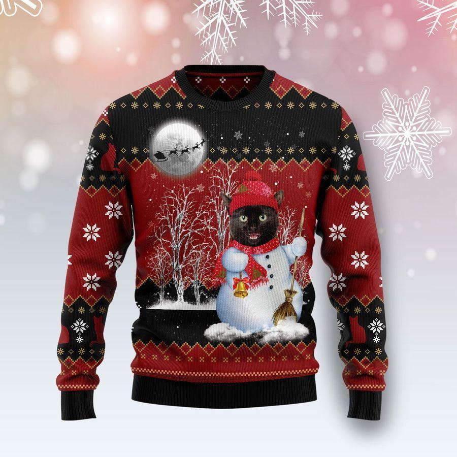 Black Cat Snowman Ugly Christmas Sweater | Unisex | Adult | Us1863