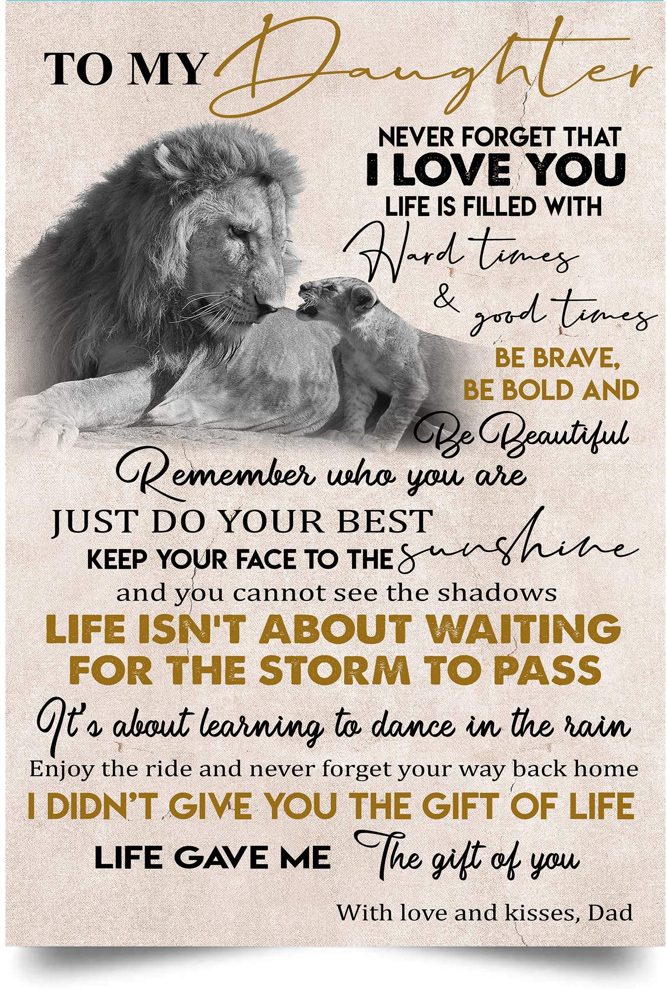 Skitongifts Poster No Frame, Lion Dad To Daughter I Love You Holidays Daughter, To My Daughter, Wall Art Decor