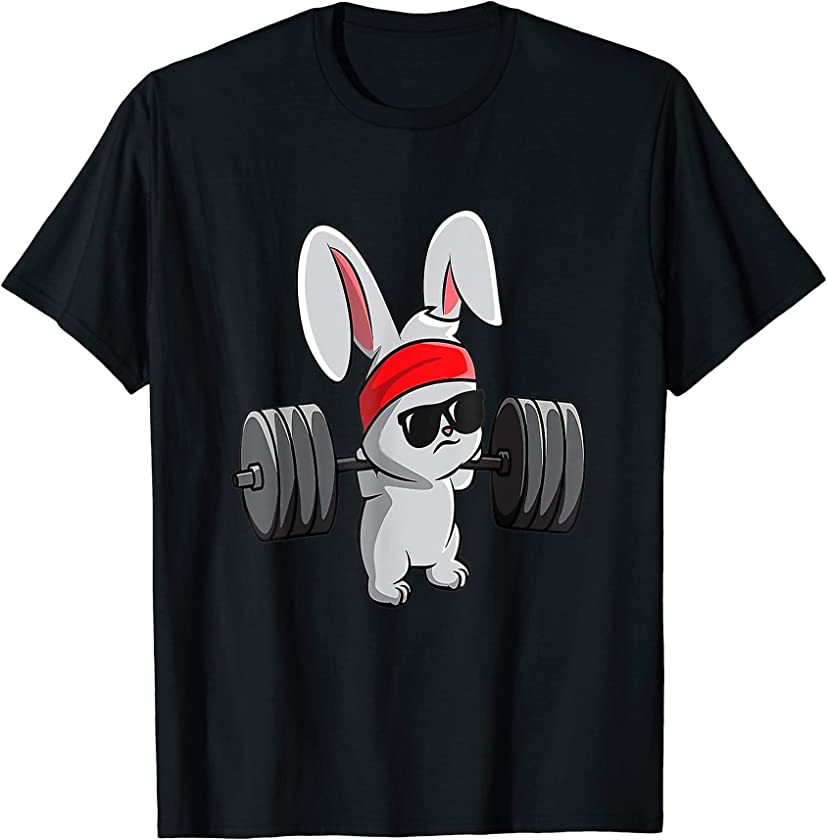 Rabbit Weightlifting Fitness Gym Funny Happy Easter Day T-Shirt