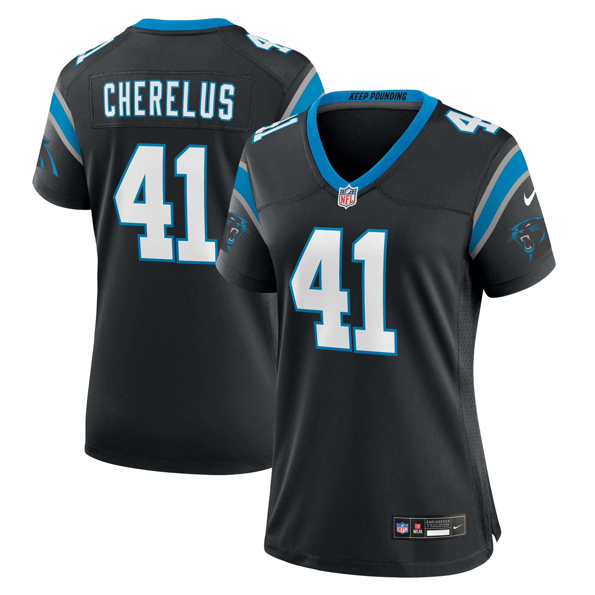 Women’s Carolina Panthers Claudin Cherelus  Black Team Game Jersey 2